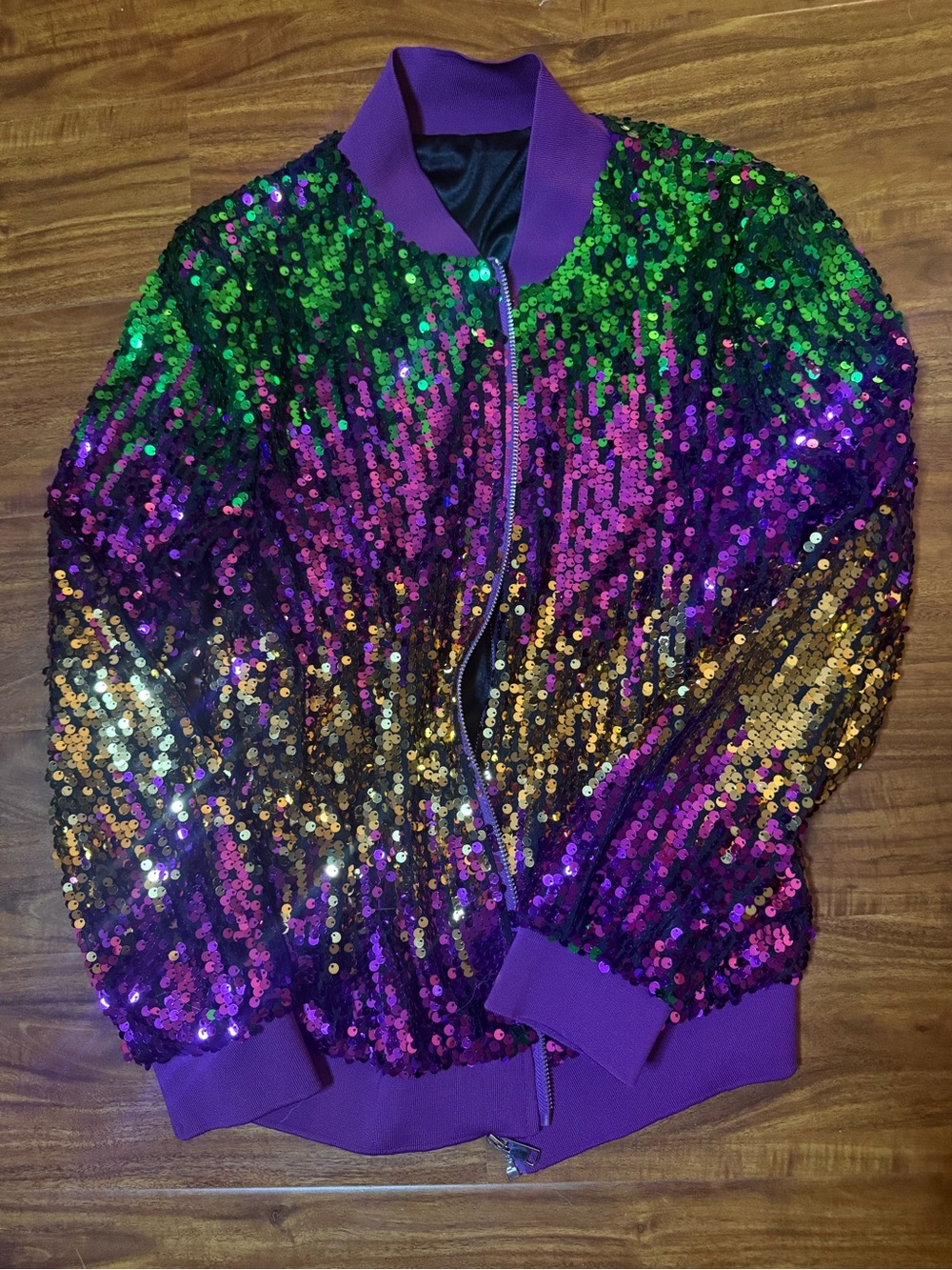 Women’s Multi-Sequin Bomber Jacket - Purple Trim